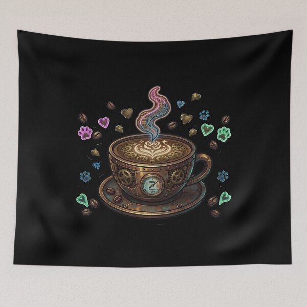 Item preview, Steampunk Brew - Vintage Industrial Coffee Cup & Mechanical Gear Art designed and sold by AbulailArt.