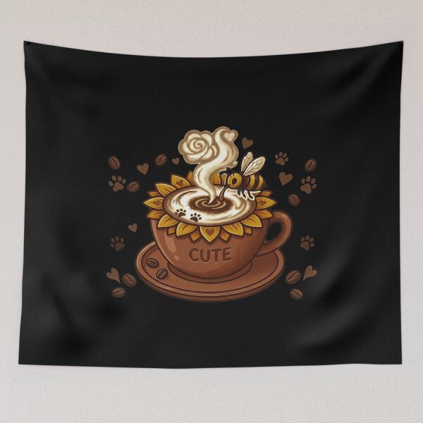 Item preview, Golden Sunflower Brew - Cute Honey Bee & Floral Coffee Cup Art designed and sold by AbulailArt.