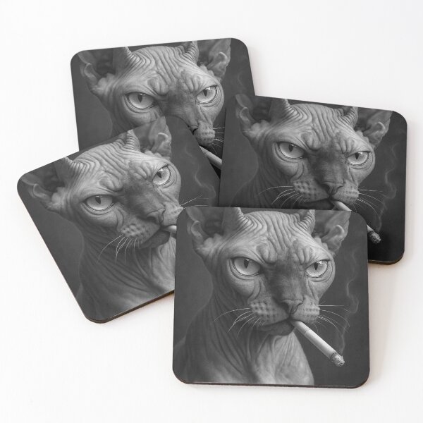 Item preview, Cool Sphynx Cat Smoking Cigarette Noir Black and White Art designed and sold by vk09.