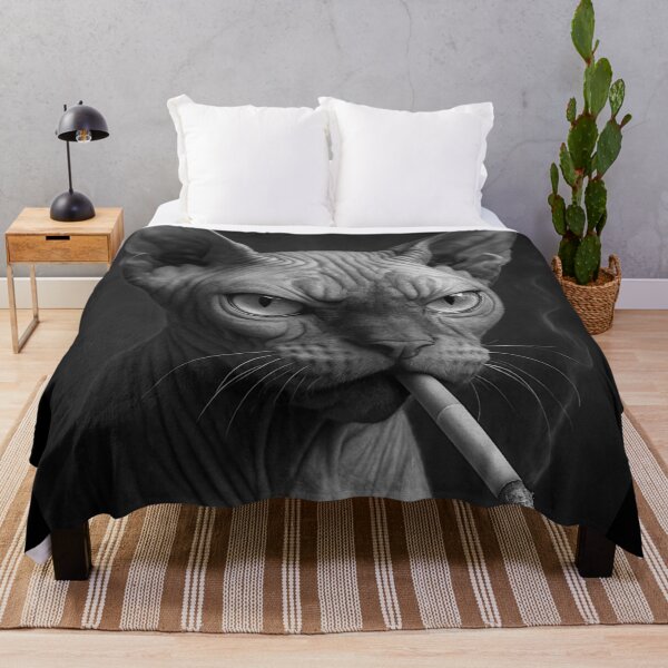Item preview, Cool Sphynx Cat Smoking Cigarette Noir Black and White Art designed and sold by vk09.