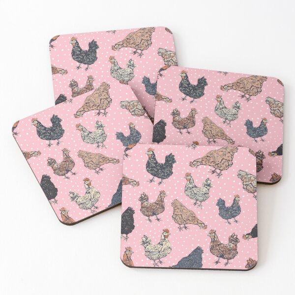 Item preview, Pink spotted hen spring cottagecore pattern designed and sold by Patternandflow.