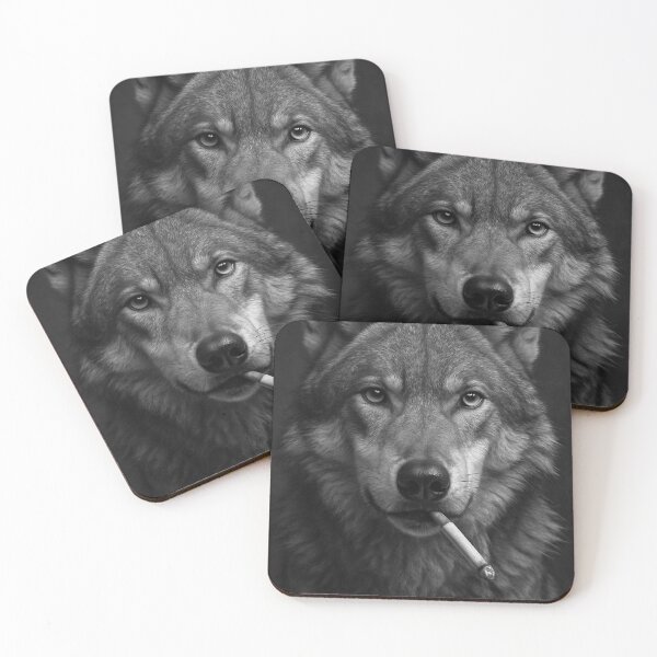 Item preview, Cool Wolf Smoking Cigarette Noir Black and White Art designed and sold by vk09.
