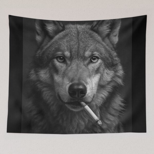 Item preview, Cool Wolf Smoking Cigarette Noir Black and White Art designed and sold by vk09.