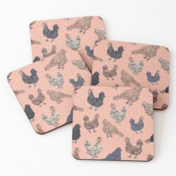 Item preview, Peach spotted hen spring cottagecore pattern designed and sold by Patternandflow.