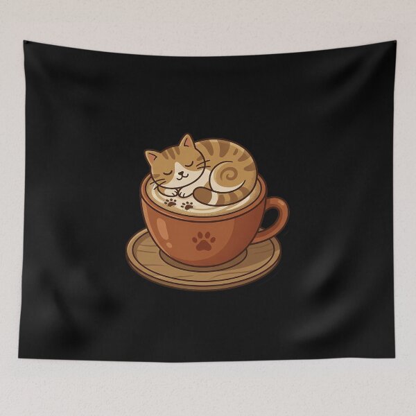 Item preview, Tabby Nap - Cute Sleeping Cat in Coffee Cup Latte Art designed and sold by AbulailArt.