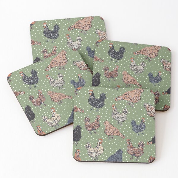 Item preview, Green spotted hen spring cottagecore pattern designed and sold by Patternandflow.