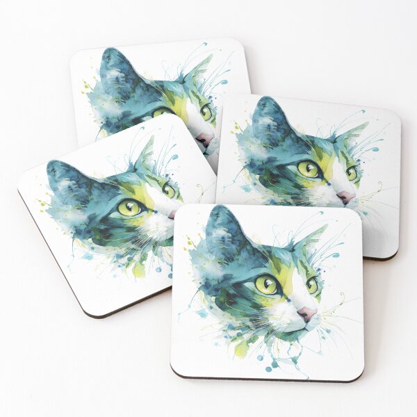 Item preview, Teal Abstract Watercolor Cat Face Art. designed and sold by Mr Lee.
