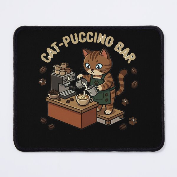 Item preview, Cat-Puccino Bar - Cute Tabby Cat Barista Making Latte Art designed and sold by AbulailArt.