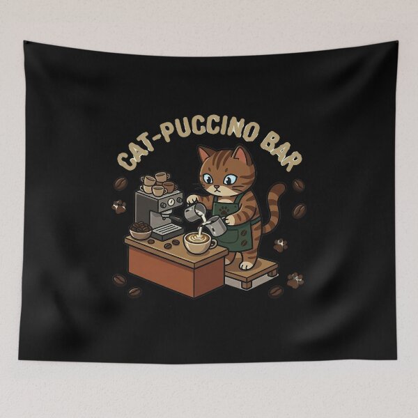 Item preview, Cat-Puccino Bar - Cute Tabby Cat Barista Making Latte Art designed and sold by AbulailArt.