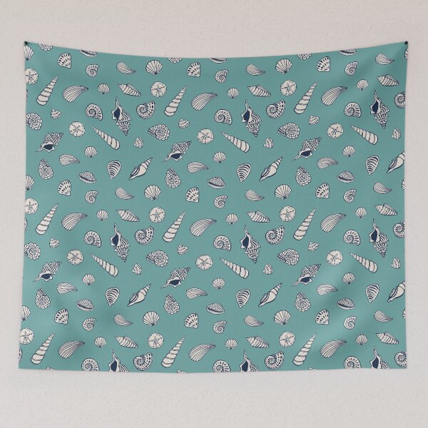 Item preview, Teal Minimal Coastal Beach Shell Pattern designed and sold by Patternandflow.