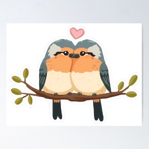 Item preview, Cute Love Birds Sitting Together Romantic Cartoon Sticker designed and sold by Bhumika StickerArtist .