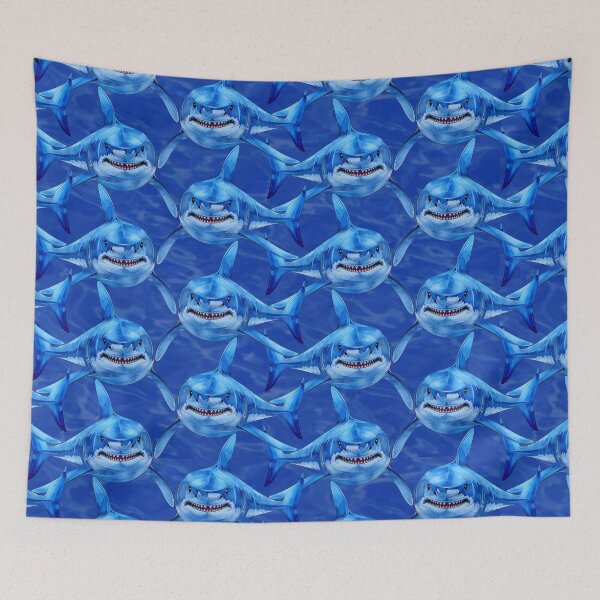 Item preview, Hungry Great White Shark Pattern in Blue designed and sold by Phat Dog Designs .
