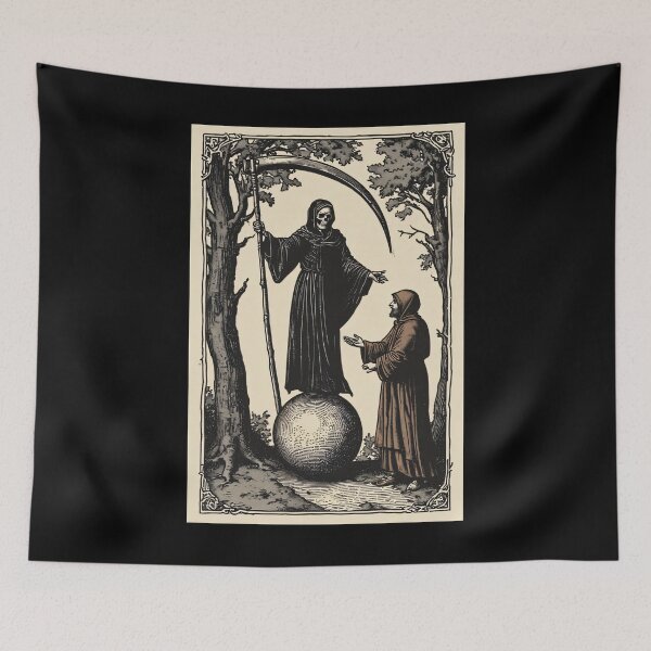 Item preview, Grim Reaper Monk Medieval Danse Macabre Art designed and sold by MorbidDreams.