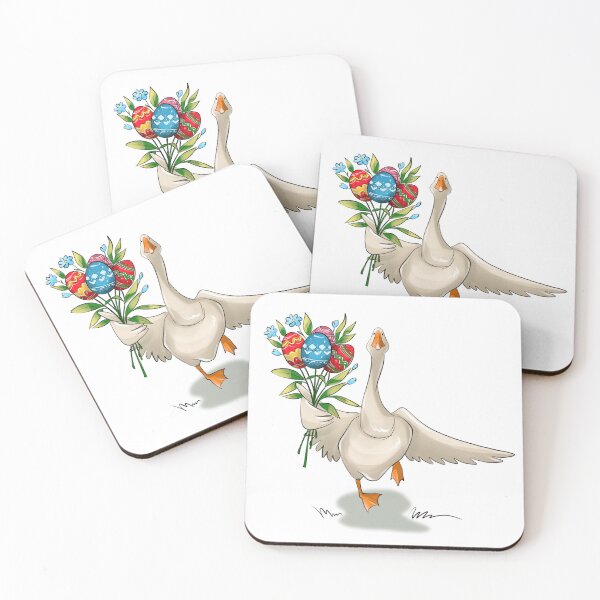 Item preview, Goose carries a bouquet of colorful eggs and flowers in a cheerful spring scene designed and sold by Ms. Iryna.