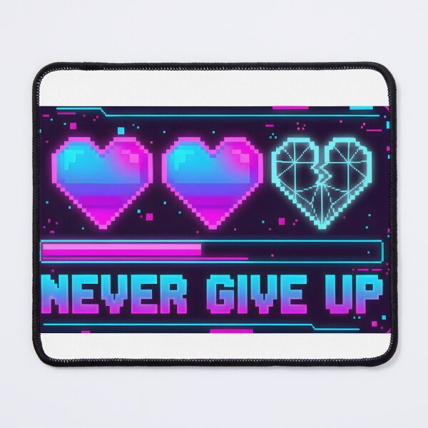 Item preview, Never Give Up – Retro Pixel Heart Gamer Motivation Neon Design designed and sold by VibranPalette.