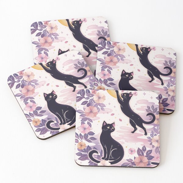Item preview, Mystical Black Cat Floral Pattern – Moon & Witchy Cat Aesthetic designed and sold by MonNoir.