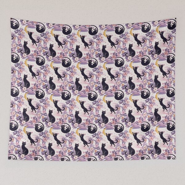 Item preview, Mystical Black Cat Floral Pattern – Moon & Witchy Cat Aesthetic designed and sold by MonNoir.