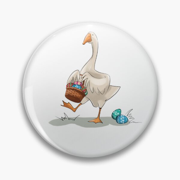 Item preview, Goose carries colorful Easter eggs in a basket while walking on grass during spring season designed and sold by Ms. Iryna.