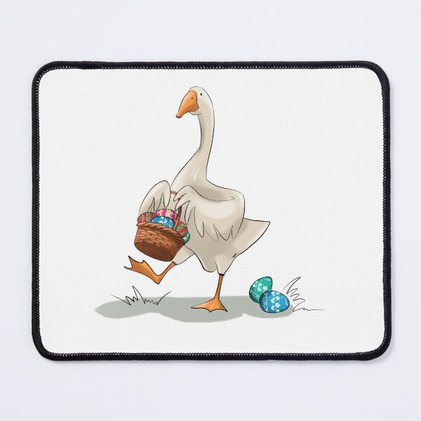 Item preview, Goose carries colorful Easter eggs in a basket while walking on grass during spring season designed and sold by Ms. Iryna.