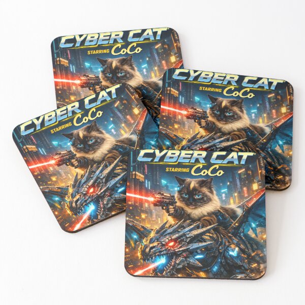 Item preview, Cyber Cat: CoCo – Neon Dragon Rider | Cyberpunk Cat Sci-Fi Poster designed and sold by MapleBaconator.