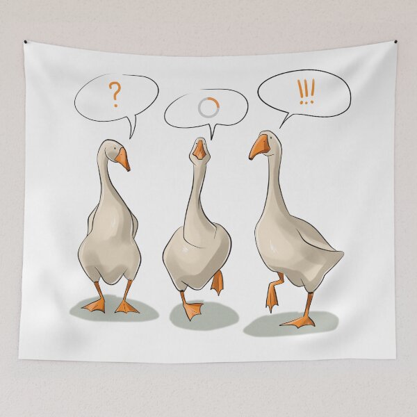 Item preview, Three geese talk to each other with speech bubbles in a cartoon style setting at a light background designed and sold by Ms. Iryna.