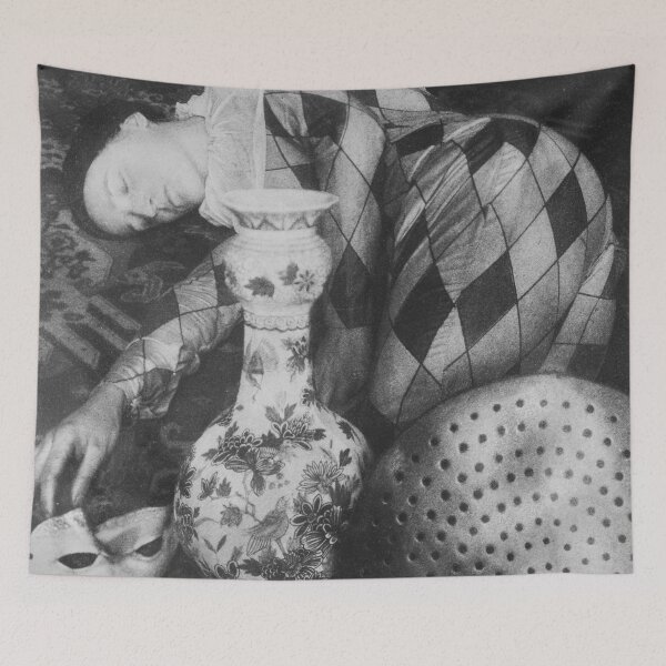 Item preview, Harlequin, masquerade still life, 1923, vintage black and white photograph poster art print designed and sold by Astrid Arkhangelsky.