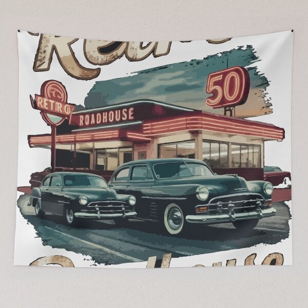 Item preview, Vintage Retro Roadhouse Diner 50s Classic Car Rockabilly Aesthetic Design designed and sold by Valisdesign.