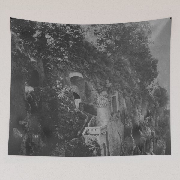 Item preview, Italian Palazzo, Sorrento, Italy, vintage 1909 coastal Amalfi black and white landscape poster art print designed and sold by Astrid Arkhangelsky.