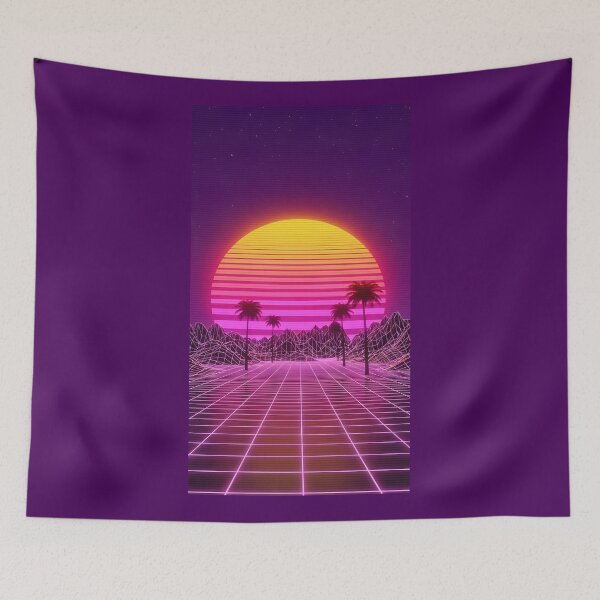 Artikelvorschau, Retro-Synthwave-Sonnenuntergangsfahrt mit Palmen entworfen und verkauft von powersunlight.