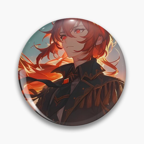 Item preview, Diluc Genshin Impact Dramatic Sunset Golden Field Red Hair designed and sold by Tokyonomad.