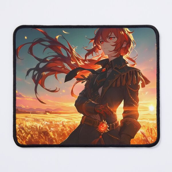 Item preview, Diluc Genshin Impact Dramatic Sunset Golden Field Red Hair designed and sold by Tokyonomad.