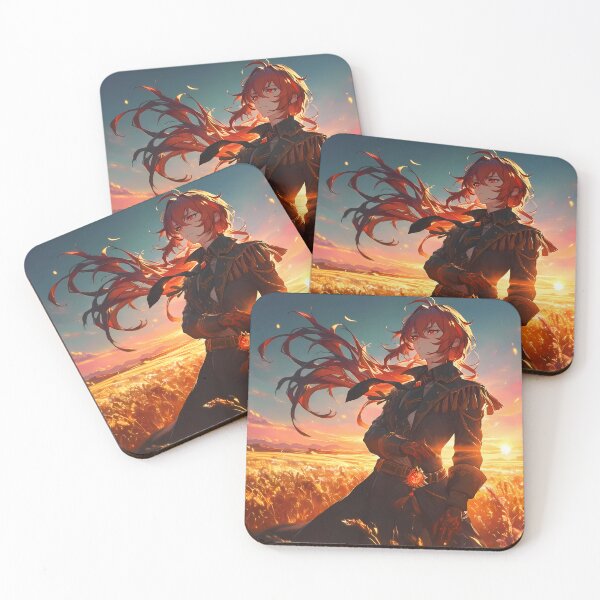 Item preview, Diluc Genshin Impact Dramatic Sunset Golden Field Red Hair designed and sold by Tokyonomad.