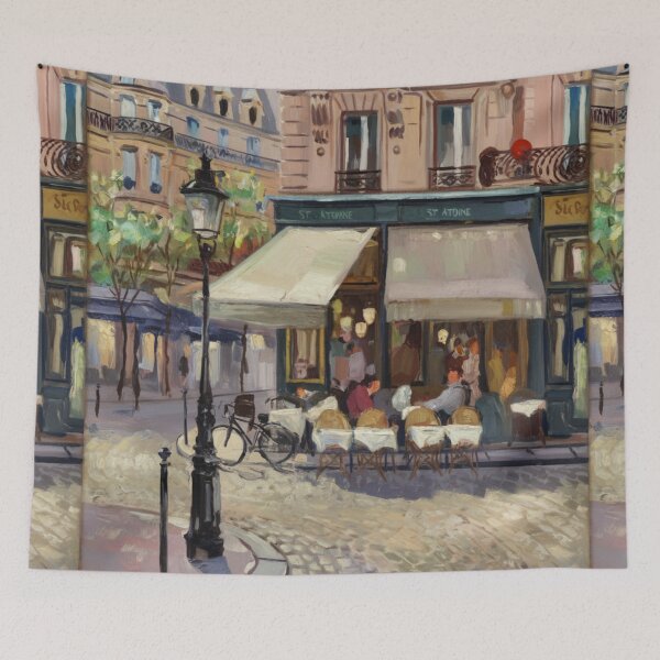 Item preview, Paris Café Wall Art – Parisian Street Scene Painting designed and sold by CARRAANN.