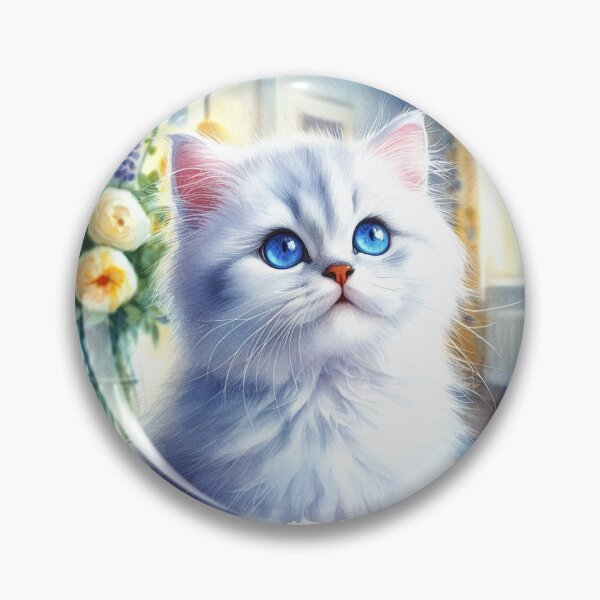 Artikelvorschau, Fluffy White Kitten Portrait – Soft Pastel Pet Art with Blue Eyes entworfen und verkauft von FotoworldEdel.