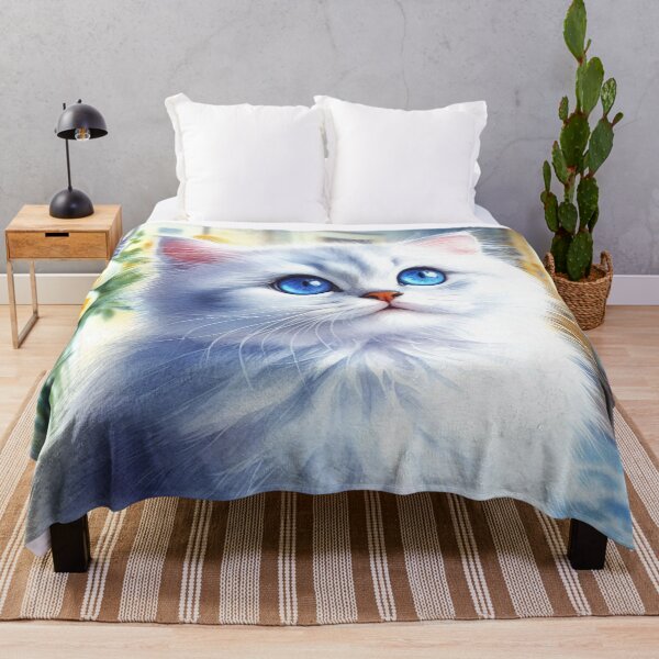 Artikelvorschau, Fluffy White Kitten Portrait – Soft Pastel Pet Art with Blue Eyes entworfen und verkauft von FotoworldEdel.