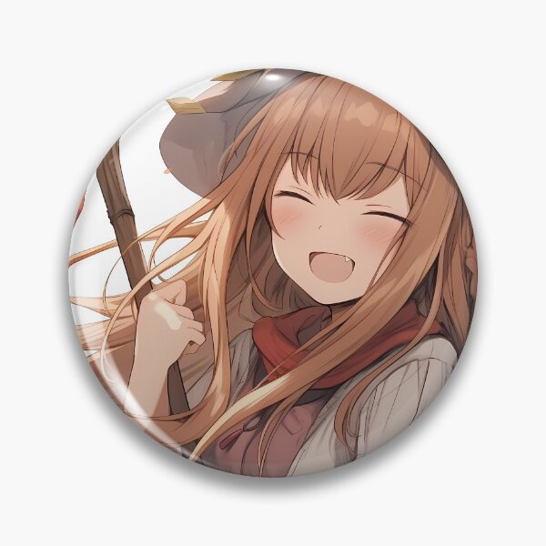 Item preview, Holo Spice Wolf Cozy Witch Laugh With Broom And Autumn Leaves designed and sold by Tokyonomad.