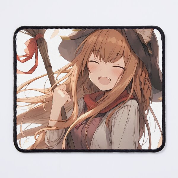 Item preview, Holo Spice Wolf Cozy Witch Laugh With Broom And Autumn Leaves designed and sold by Tokyonomad.
