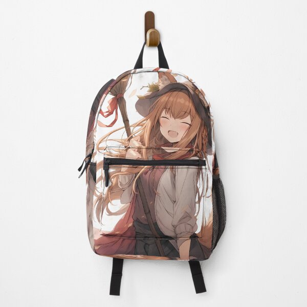 Item preview, Holo Spice Wolf Cozy Witch Laugh With Broom And Autumn Leaves designed and sold by Tokyonomad.