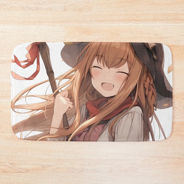 Item preview, Holo Spice Wolf Cozy Witch Laugh With Broom And Autumn Leaves designed and sold by Tokyonomad.