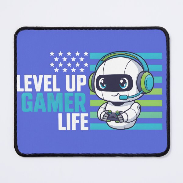 Artikelvorschau, Level Up Gamer Life - Cute Robot Gaming T-shirt Design entworfen und verkauft von SoftInk Studio.