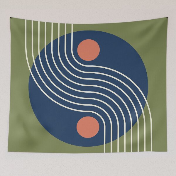 Item preview, Olive Navy Blue Modern Abstract Pattern | Modern Geometric Circle Lines designed and sold by nineFlorals.