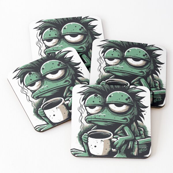 Item preview,  A sarcastic tired frog character expressing the classic no sleep mood. The grunge textures and halftone shading add attitude while keeping designed and sold by Dejbar.