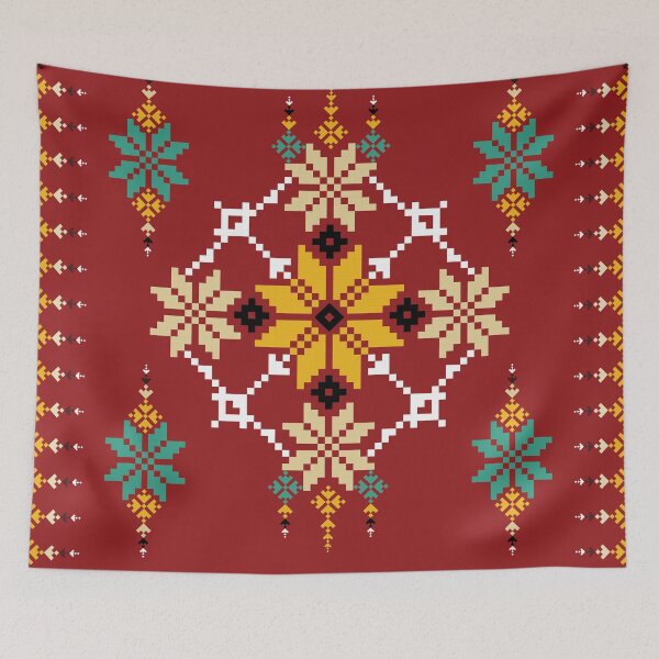 Item preview, Traditional Folk Geometric Pattern on Red Background designed and sold by PowerAntShop.