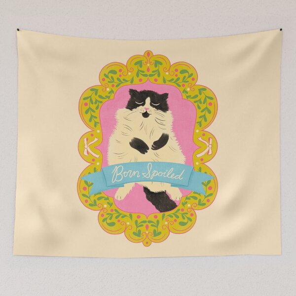 Item preview, Born Spoiled Funny Cat Illustration | Cute Vintage Cat Lover Art designed and sold by Carrie Cantwell Art.