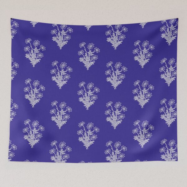 Item preview, Blue Daisy Outline Pattern Minimal White Daisy Flowers Aesthetic designed and sold by doinitzart.
