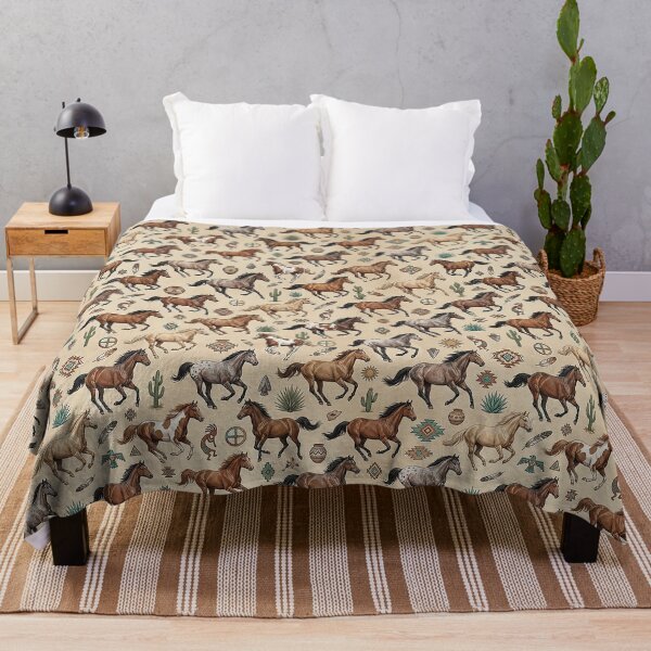Item preview, Horses with Native American Symbols Throw Blanket designed and sold by candiscamera.