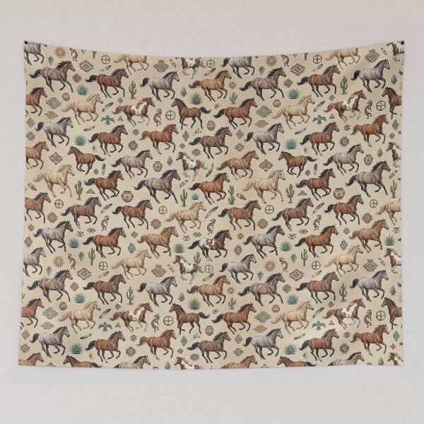 Item preview, Manta de caballos con símbolos nativos americanos designed and sold by candiscamera.