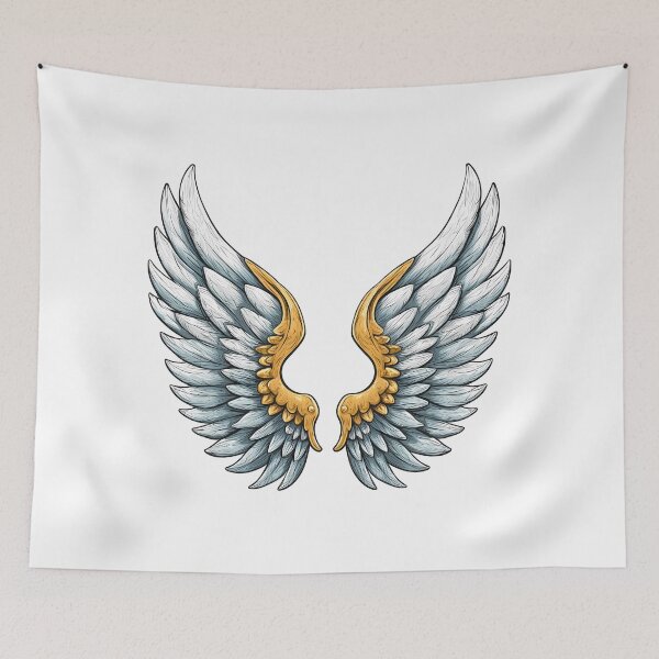 Item preview, Golden Angel Wings Pair - Majestic Fantasy Spiritual Art Print designed and sold by DesignArtist.ia.