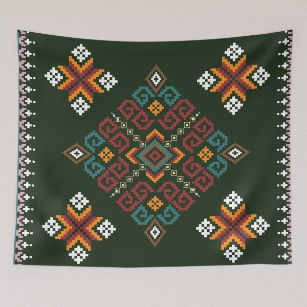 Item preview, Colorful Tribal Geometric Pattern on Dark Green Background designed and sold by PowerAntShop.
