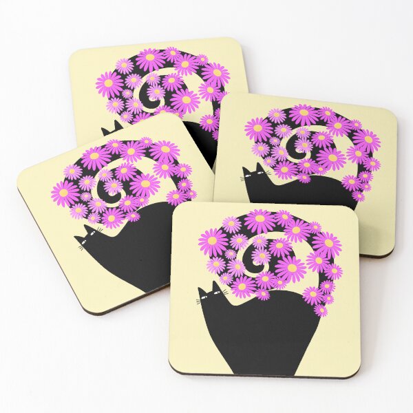 Item preview, Blooming Pink Flowers Black Cat designed and sold by poket.piktures.